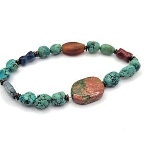 Gemstone Dyed Howlite Green Veined Agate Lapis Chalcedony Bracelet 7in